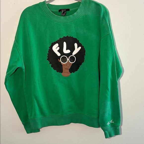 H&M Sweaters - H&M Green Graphic Sweatshirt with FLY Design